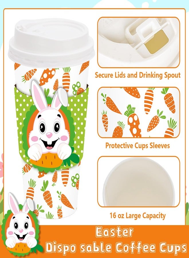 Whaline 50 Pack Bunny Carrot Disposable Coffee Cups with Lids and Sleeves Spring Cute Rabbit Paper Drinking Cups Green White Paper Cup for Easter Spring Party Supplies - Image 3